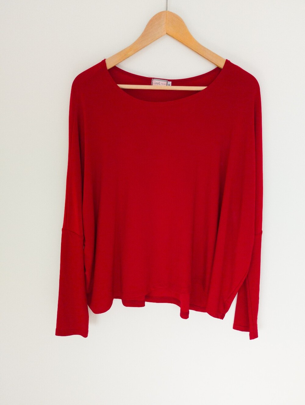 Sympli Red Oversized Batwing Sleeve Top Size 8 Made in Canada Boxy Dolman Tee